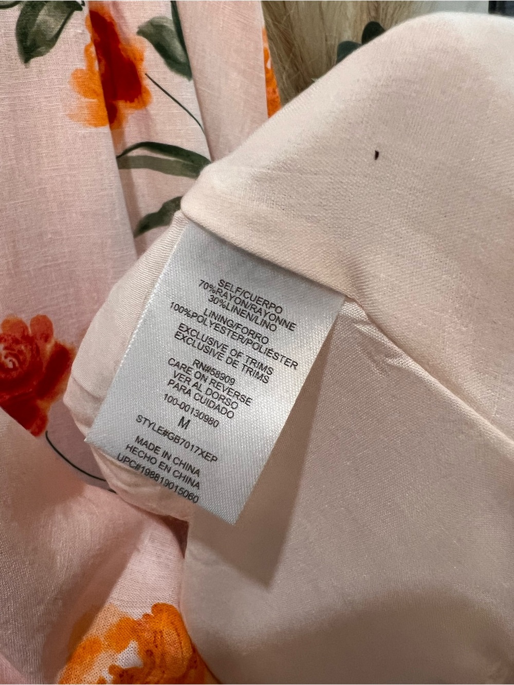 Gianni Bini Blush Maxi Dress with Orange Rose Print and Black Ties - Picture 12 of 14